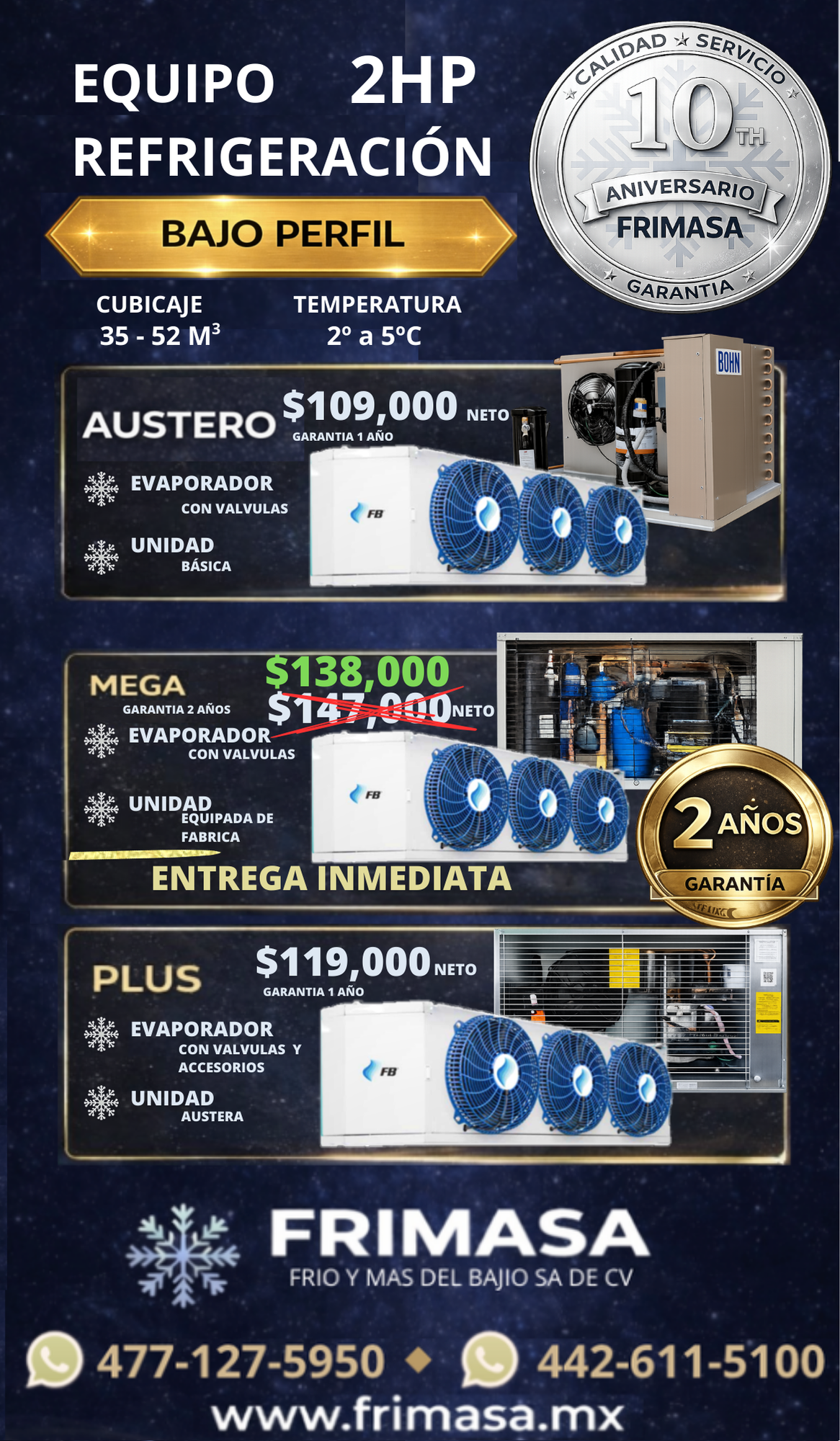 PAQUETES REFRIGERACION 2HP BAJO PERFIL