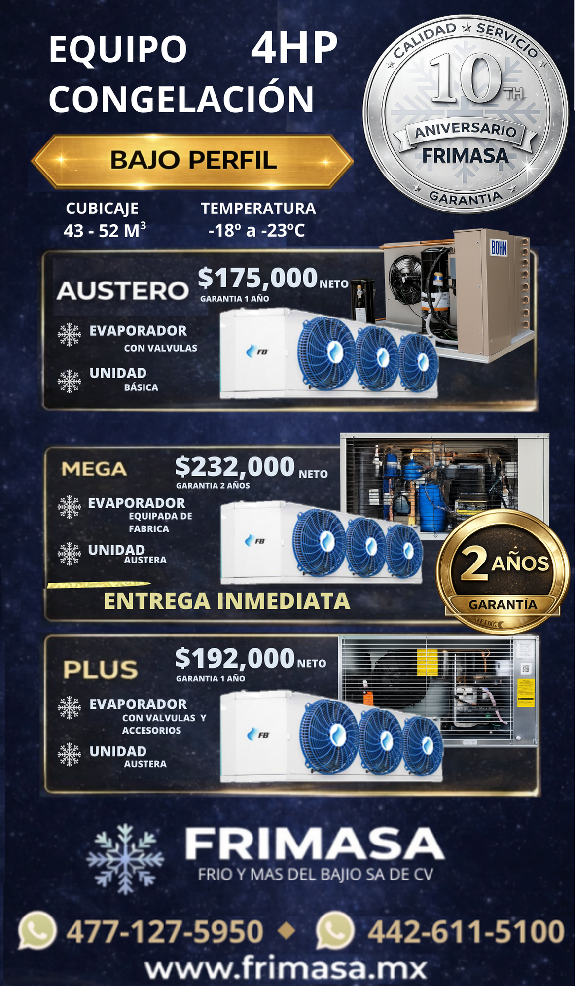 PAQUETES CONGELACION 4HP BAJO PERFIL