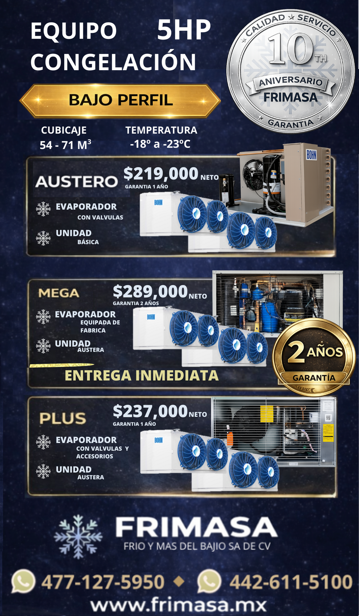 PAQUETES CONGELACION 5HP BAJO PERFIL