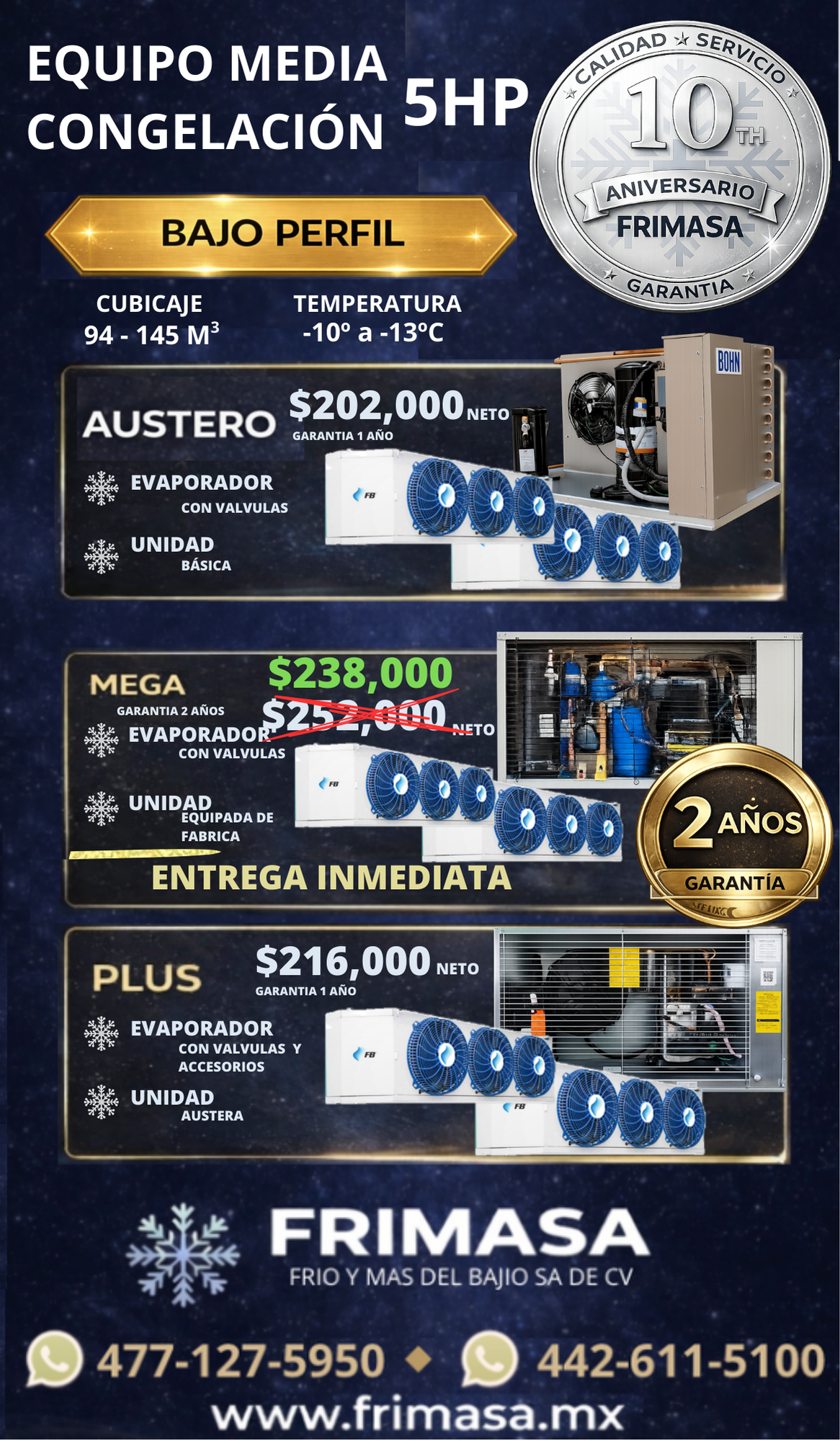 PAQUETES MEDIA CONGELACION 5HP BAJO PERFIL