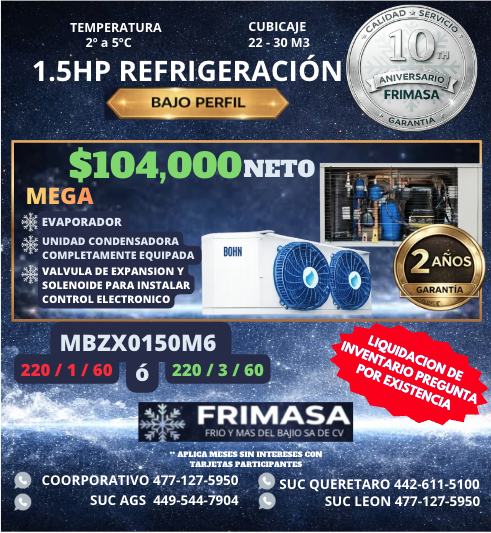 PAQUETES 1.5HP REFRIGERACION BAJO PERFIL