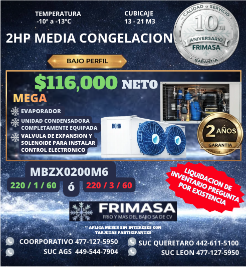 PAQUETES 2HP MEDIA CONGELACION BAJO PERFIL