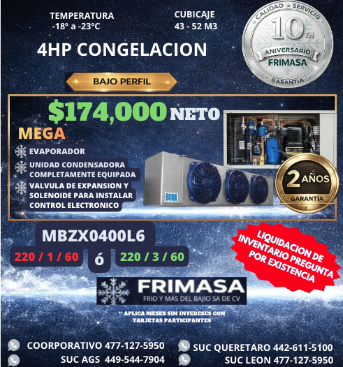 PAQUETES 4HP CONGELACION BAJO PERFIL
