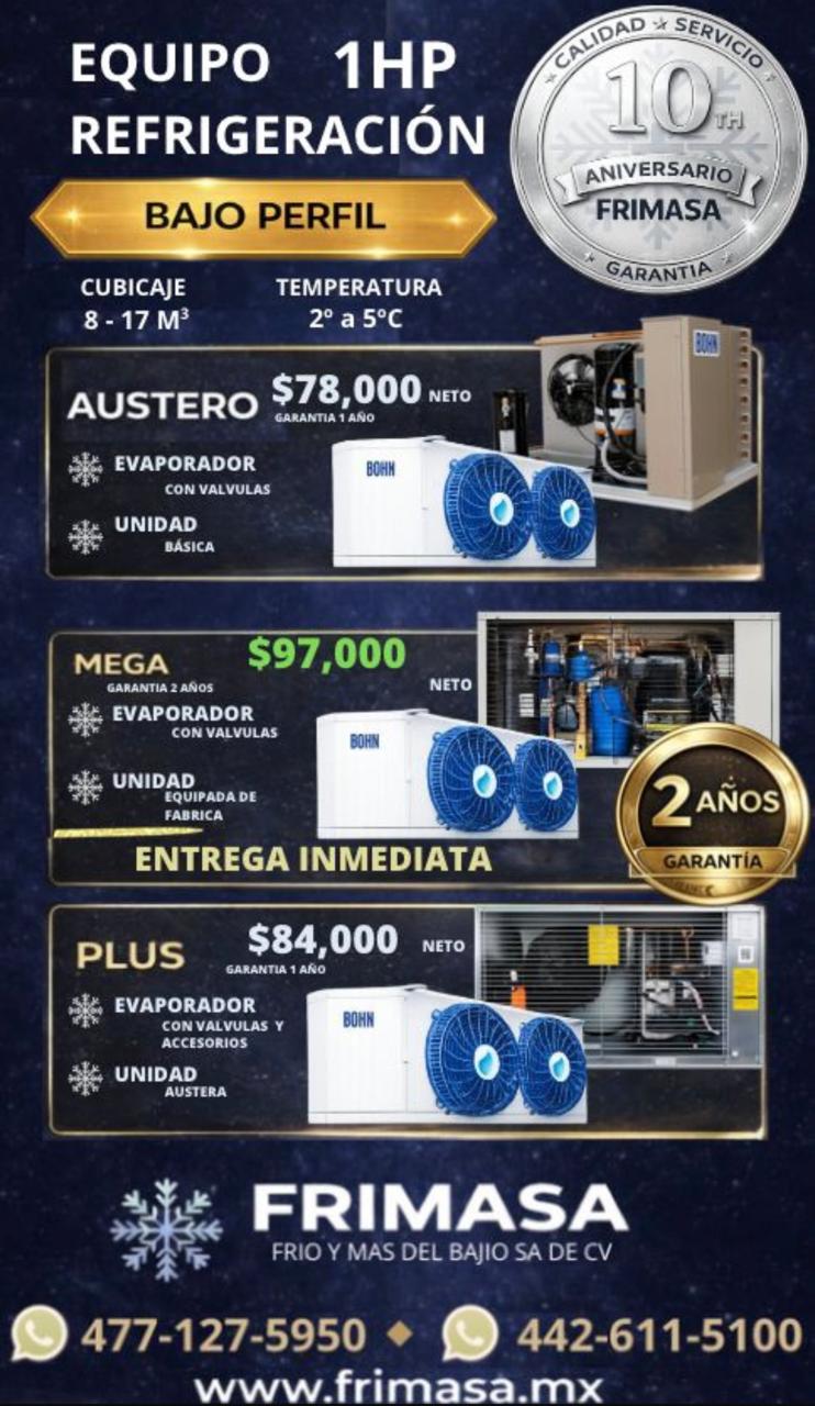 PAQUETES 1HP REFRIGERACION BAJO PERFIL
